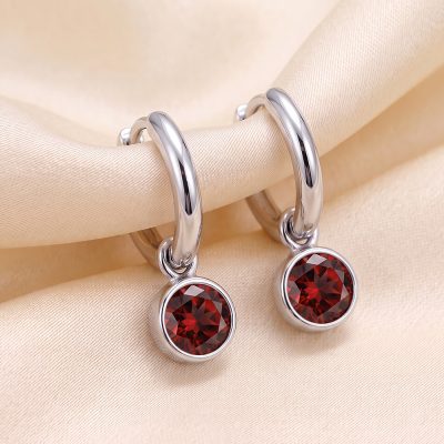 HUG3550/1 – S/S Huggies with Garnet Crystal Birthstone Drop