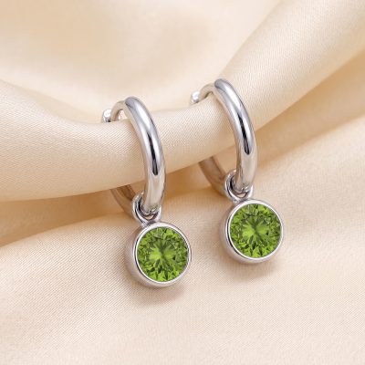 HUG3550/8 – S/S Huggies with Peridot Crystal Birthstone Drop